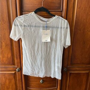 NWT ZARA silver Sheer Top
